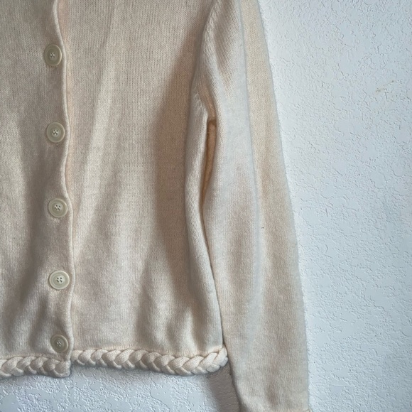 David Brooks Lamb Wool Angora Rabbit Hair Blend Cream Braided Cream Cardigan S - Picture 7 of 13